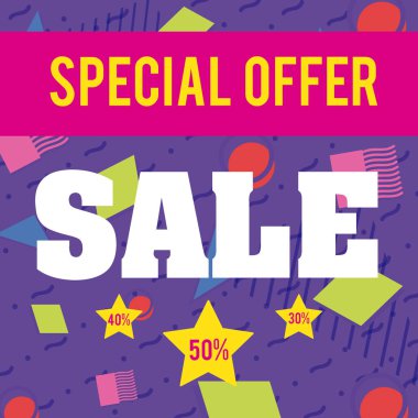 Satış ve memphis tarzı el ilanı vektör çizim grafik tasarım indirimler