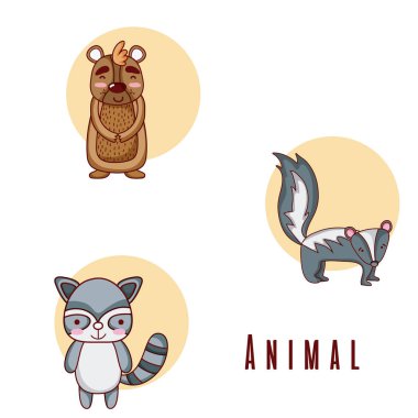 Sevimli hayvanlar çizgi film koleksiyonu vektör çizim grafik tasarım