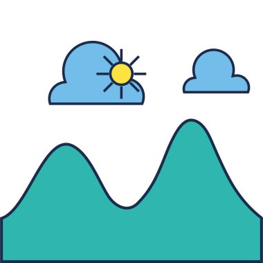 bulutlar güneş ve doğal dağlar vektör çizim ile manzara