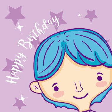 Mutlu Doğum günü kartı ile güzel kız çizgi film vektör çizim grafik tasarım