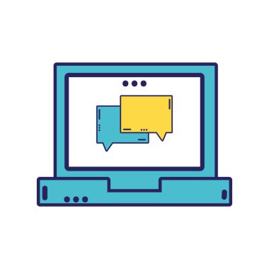 dizüstü bilgisayar teknoloji vektör çizim içinde sohbet kabarcık mesaj