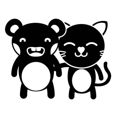 ayı siluet ve sevimli hayvanlar arkadaşlar vektör çizim kedi