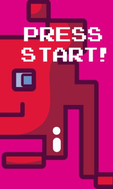 Video oyunu pixelated düşman basın Başlat vektör çizim grafik tasarım