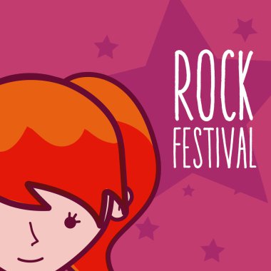 Rock Festivali kız çizgi film kavram üzerinde renkli arka plan vektör çizim grafik tasarım