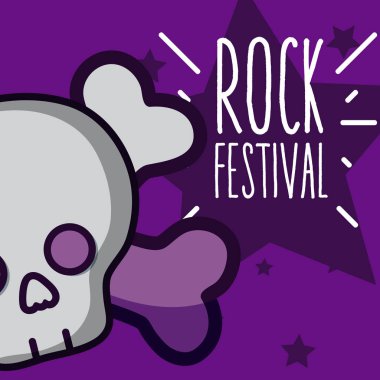 Skull rock festival cartoon vector illustration graphic design clipart