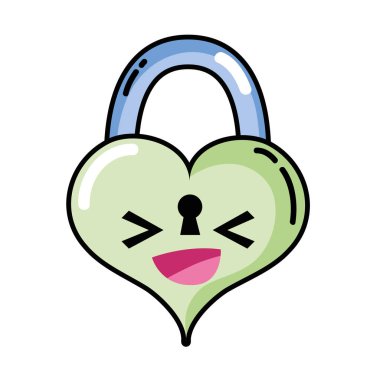 mutlu kalp asma kilit kawaii şahsiyet vektör çizim