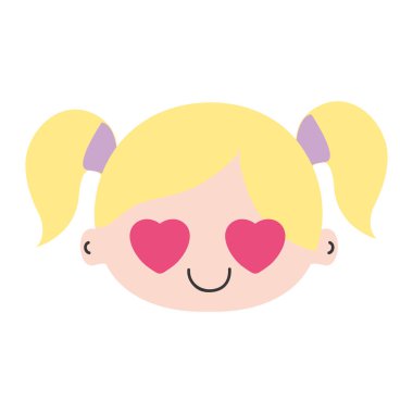 renkli kafa kız aşık iki kuyruk saç vektör çizim ile