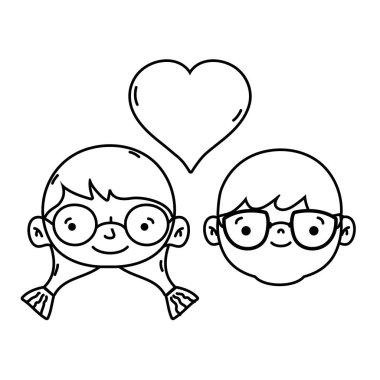 simge vektör çizim satırı çift kafa ile birlikte kalp seviyorum