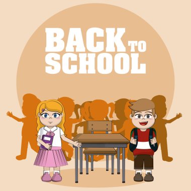 Şirin mutlu çocuklar öğrenci çizgi film okulu vektör çizim grafik tasarım için geri