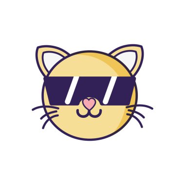 mutlu kedi baş sevimli hayvan güneş gözlüğü vektör çizim ile