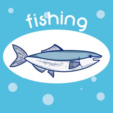 Mavi arka plan üzerinde yuvarlak simge balık