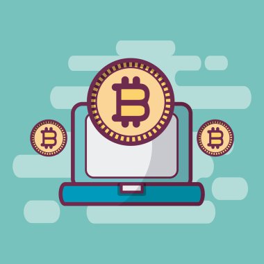 Dizüstü bitcoins sembolleri vektör çizim grafik tasarım ile açık