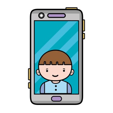 Çocuk kişi iletişim vektör çizim ile Smartphone teknoloji
