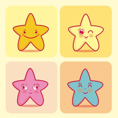 Sevimli yıldızlar karikatürler kare çerçeveler vektör çizim grafik tasarım kümesi