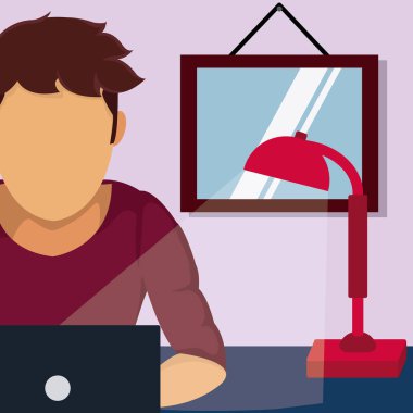 Genç öğrenci Oda vektör çizim grafik tasarım üzerinde okuma