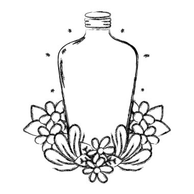 Grunge uzun mason kavanoza vektör çizim çiçek ve yaprak ile