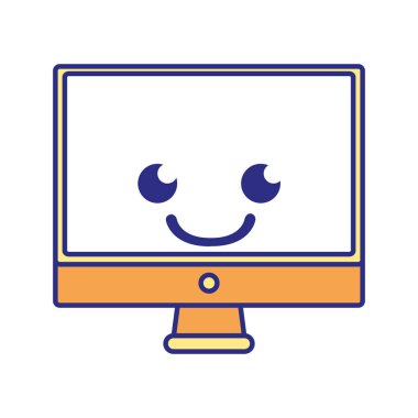 tam renkli gülümseme bilgisayar ekran kawaii karikatür vektör çizim