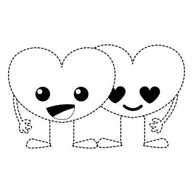 Şekil ihale kalpler çift kawaii noktalı çizgi film illüstrasyon vektör