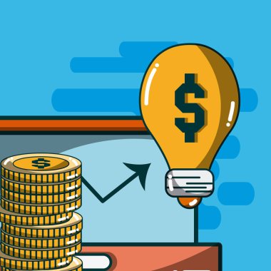 Evrak Çantası'nı sikke ve fikirleri ile vektör çizim grafik tasarım