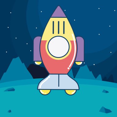 Gezegen çizgi film vektör çizim grafik tasarımdan kalktıktan uzay gemisi