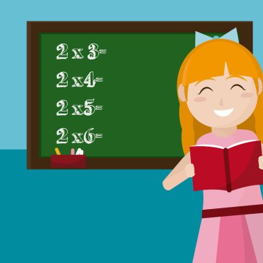 Liseli kız bir kitap karikatürler vektör çizim grafik tasarım okuma