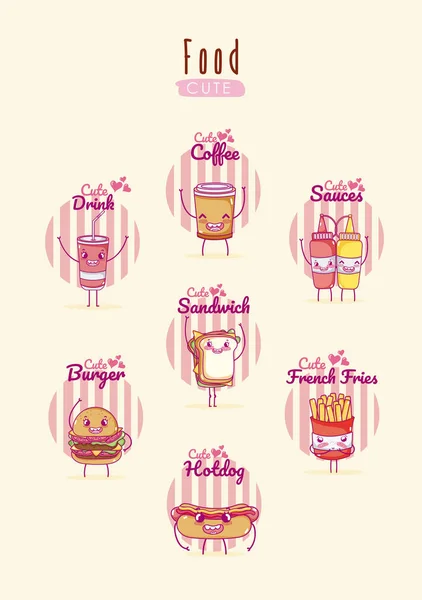 coleção de clipart de comida kawaii fofa 10974192 Vetor no Vecteezy