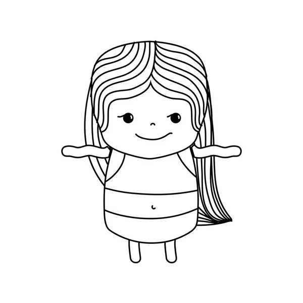 Línea Chica Wth Pelo Largo Rogue Cara Vector Ilustración — Vector de stock