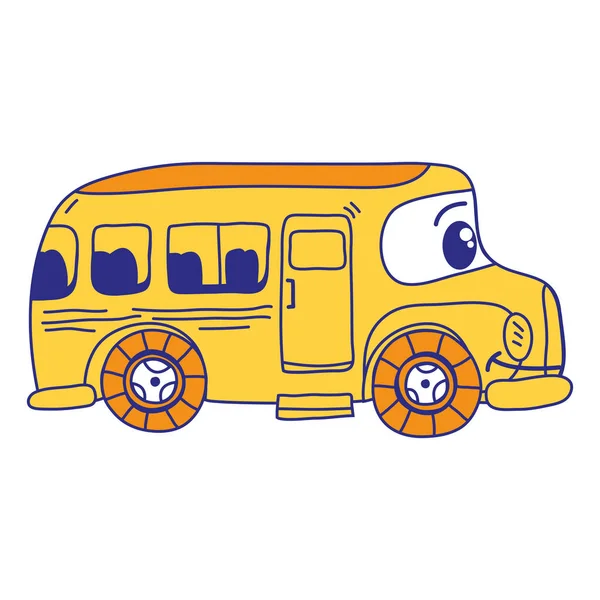 Cor Cheia Kawaii Feliz Escola Ônibus Transporte Vetor Ilustração —  Vetores de Stock