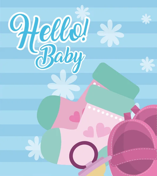 Ciao Baby Shower Card Con Cartoni Animati Carino Ragazza Vettoriale — Vettoriale Stock