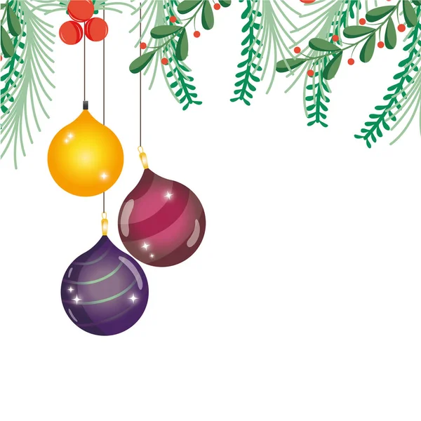 Bolas Natal Alegre Colorido Com Ramos Folhas Vetor Ilustração — Vetor de Stock