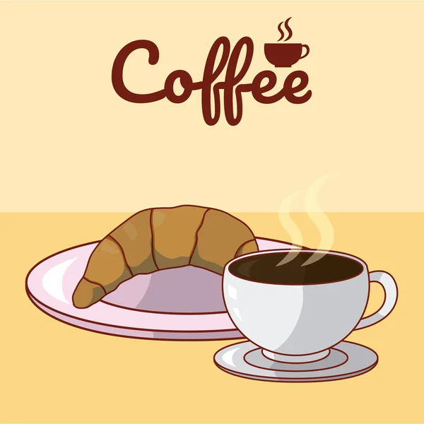 Café Croissant Desenho Animado Desenho Gráfico Vetor Ilustração — Vetor de Stock