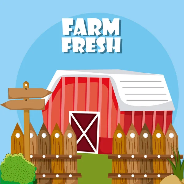 Farm Fresh Wooden House Fence Cartoons Vector Illustration Graphic Design — Stock Vector