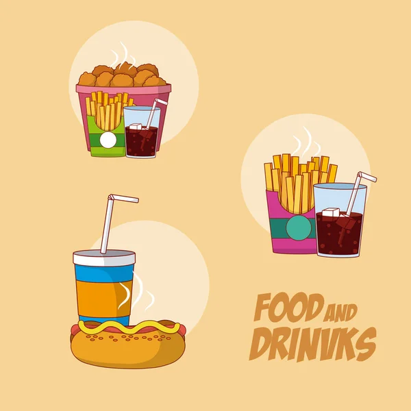 Set Van Voedingsmiddelen Dranken Vector Illustratie Grafisch Ontwerp — Stockvector