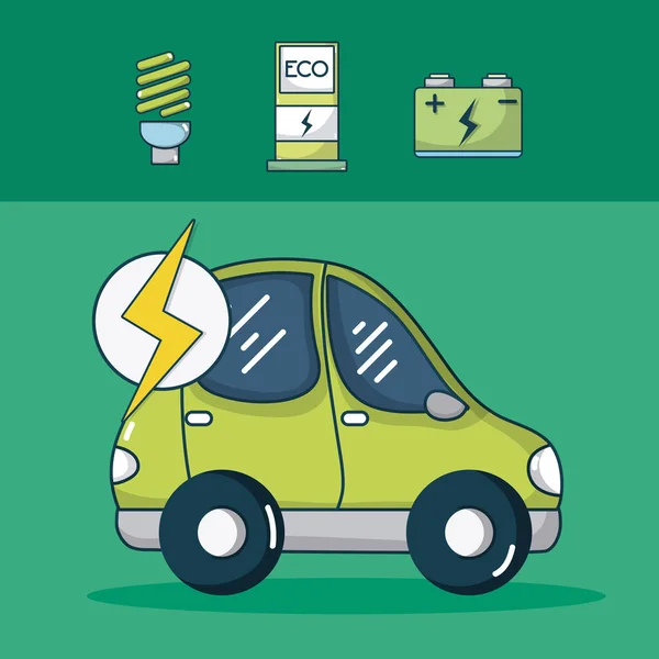 Электромобиль Зеленой Энергией Круглые Символы Векторные Иллюстрации Графический Дизайн — стоковый вектор