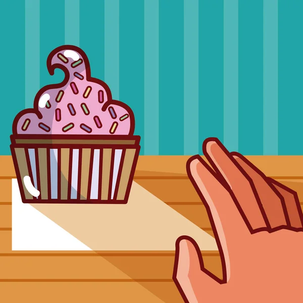 Delicioso Cupcake Alimentos Dibujos Animados Concepto Vector Ilustración Diseño Gráfico — Archivo Imágenes Vectoriales