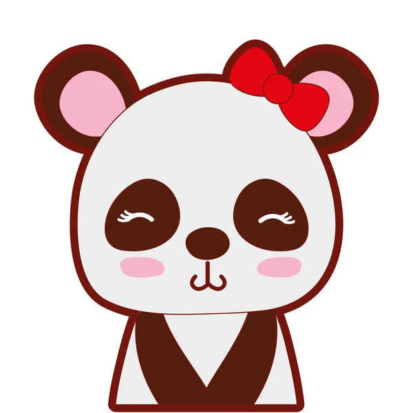 Line Color Adorable Shy Panda Female Wild Animal Vector Illustration — Stock Vector