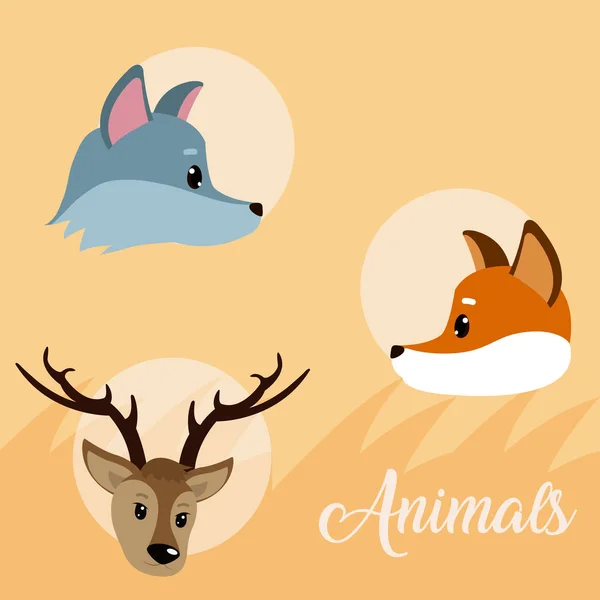Animales Lindos Iconos Redondos Dibujos Animados Sobre Colorido Vector Fondo — Vector de stock