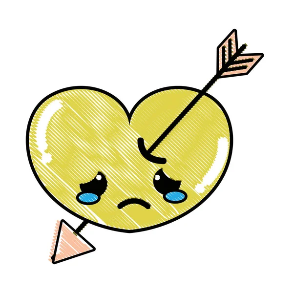 Coeur Pleurer Râpé Avec Flèche Kawaii Caractère Vectoriel Illustration — Image vectorielle