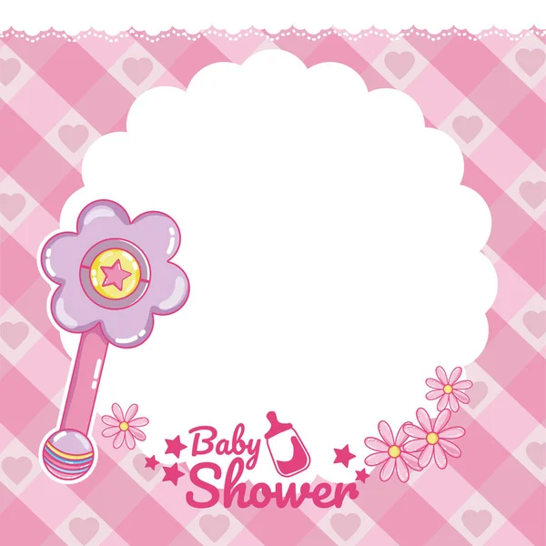Baby Dusche Rosa Karte Mit Leeren Notiz Raum Vektor Illustration — Stockvektor