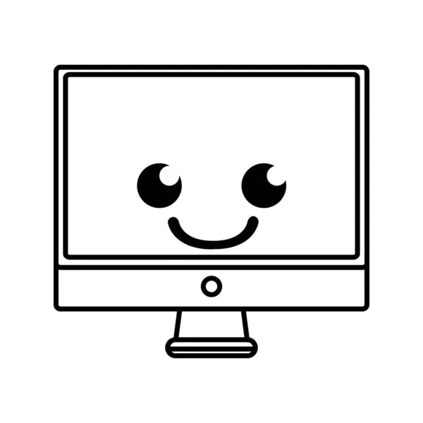 Γραμμή Χαμόγελο Υπολογιστή Οθόνη Kawaii Καρτούν Εικονογράφηση Φορέα — Διανυσματικό Αρχείο