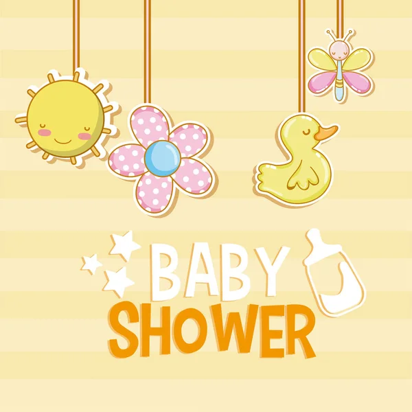 Baby Shower Cartoons Hanger Toys Vector Illustration Design — Stock Vector