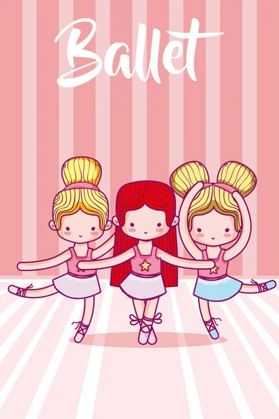 Meninas Bonitos Bailarinos Desenhos Animados Vetor Ilustração Design Gráfico — Vetor de Stock