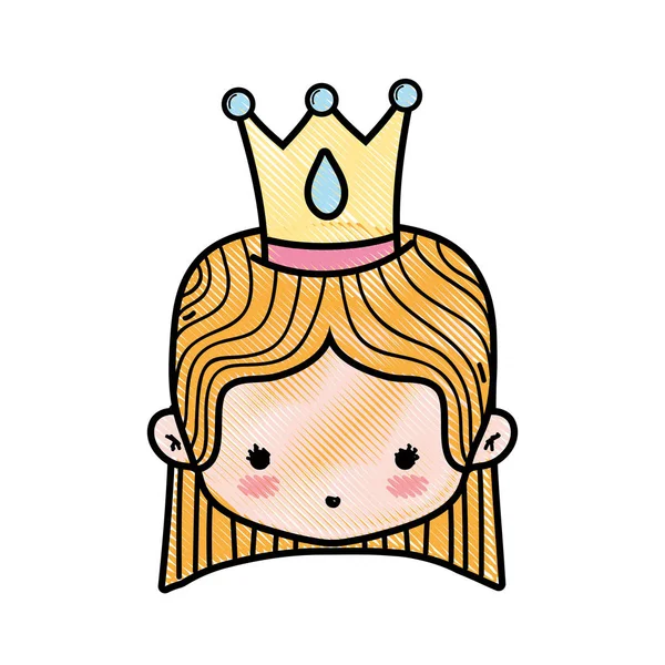 Tête Fille Râpée Avec Couronne Illustration Vectorielle Cheveux Raides — Image vectorielle