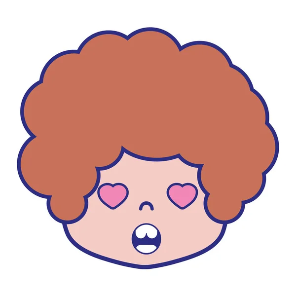 Colorful Boy Head Curly Hair Love Face Vector Illustration — Stock Vector