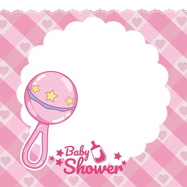 Baby Douche Roze Kaart Met Lege Nota Ruimte Vector Illustratie — Stockvector