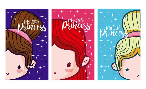 Set Meiner Kleinen Prinzessin Karten Für Mädchen Vektor Illustration Grafik — Stockvektor