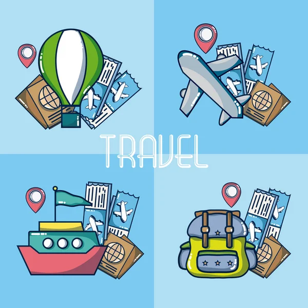 Set Travel Icons Collection Vector Illustration Graphic Design — Stock Vector