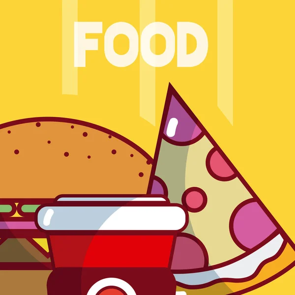 Delicioso Fast Food Fundo Colorido Vetor Ilustração Design Gráfico — Vetor de Stock