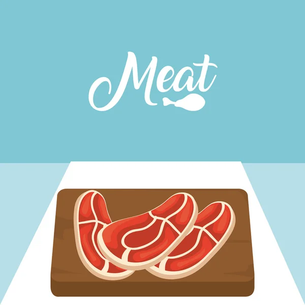 Beef Steaks Wooden Table Vector Illustration Graphic Design — Stock Vector