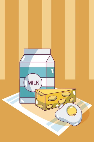Milchbox Und Käse Mit Über Tischdecke Vektor Illustration Grafik Design — Stockvektor
